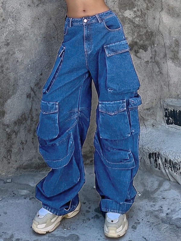 Washed Multi Pocket Cargo Jeans