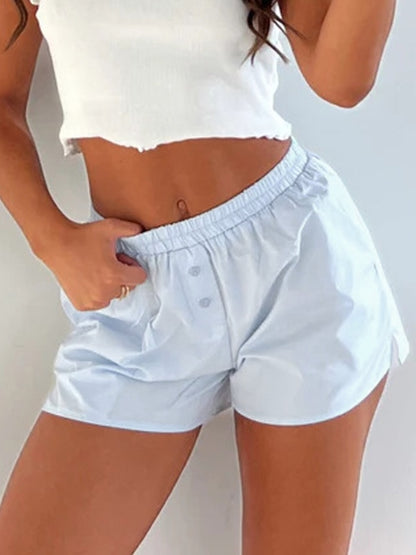 Solid Color Button Shorts