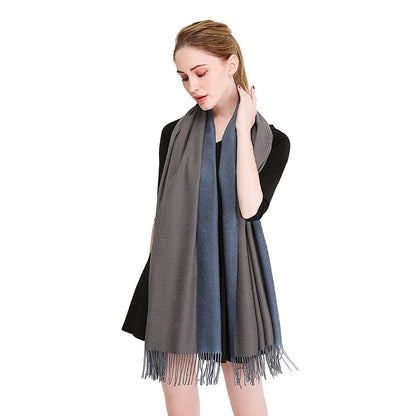 Solid Color Double-sided Imitation Cashmere Dual-use Autumn Winter Warm Fringe Scarf