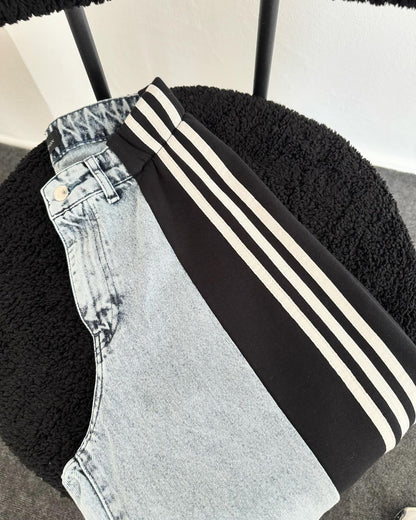 High Waisted Straight Pants Casual Pants Striped Patchwork Jeans