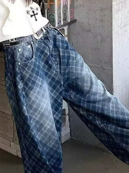 Stripe And Check Print Women'S Jeans