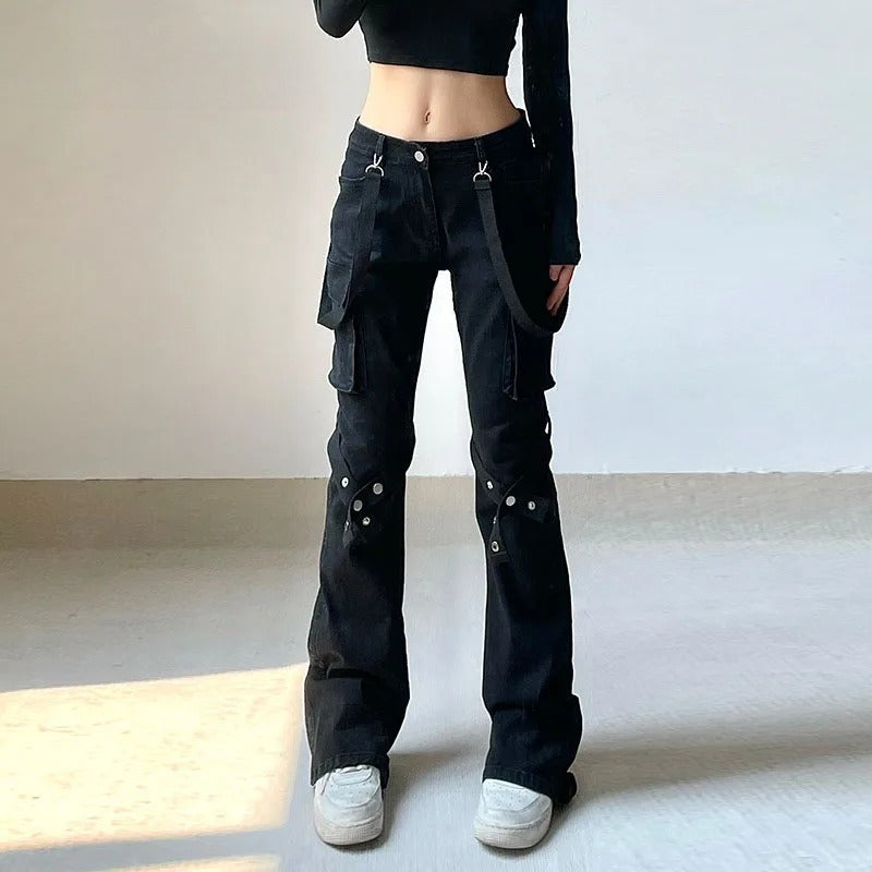 Black Tactical Belt Trousers Pants