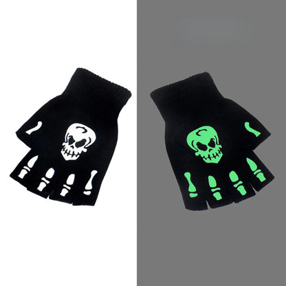 Winter Warm Black Skull Fingerless Gloves
