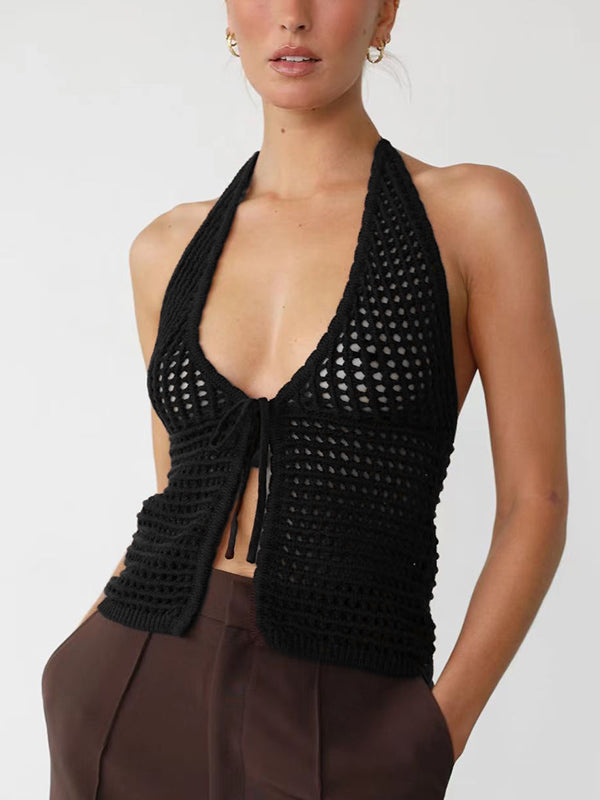 Knitted Hollow Cardigan Halter Vest