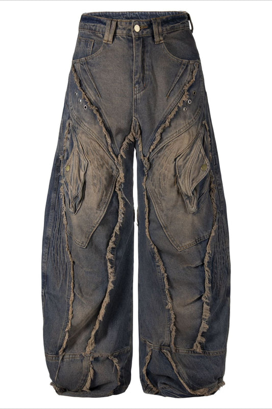 Gothic Frayed Tassel Distressed Straight Leg Pants