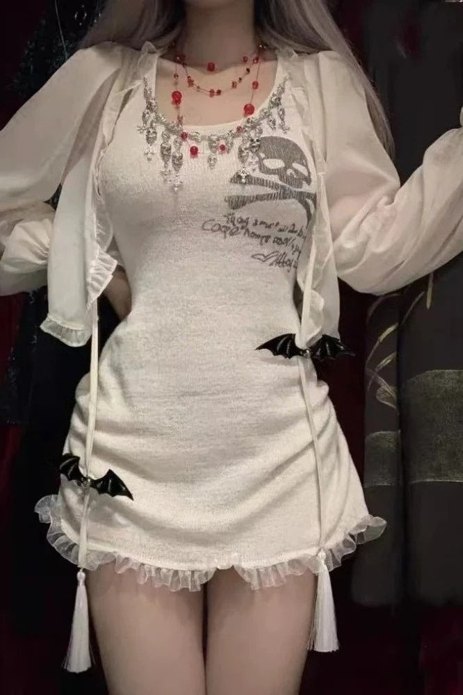 Punk Skull Print Lace Mini Dress