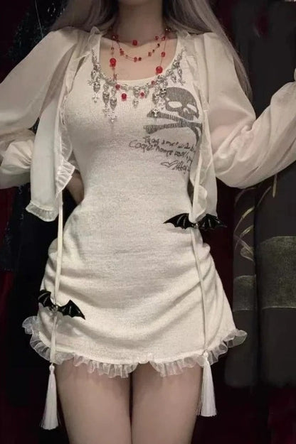 Punk Skull Print Lace Mini Dress