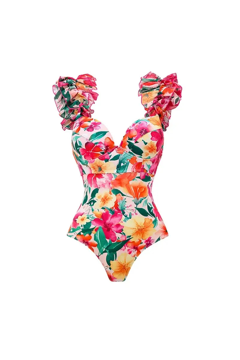 Traje de baño floral sin espalda para vacaciones en la playa