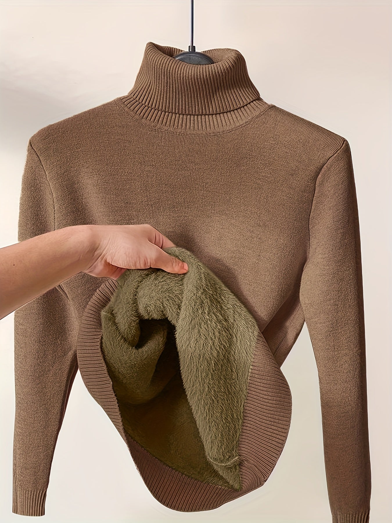 Elegante jersey de cuello alto de color liso para mujer con forro polar | Ideal para otoño/invierno