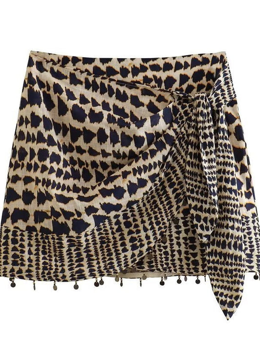 Fashion Printed Double Placket Mini Skirt
