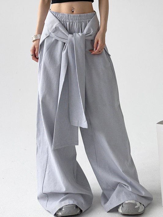 Stripe Print Wide Leg Pants