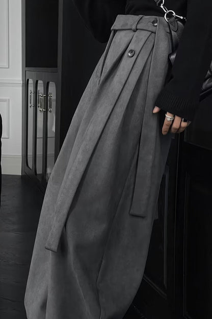 Chic Relaxed Fluid Ribbon Curved Pants