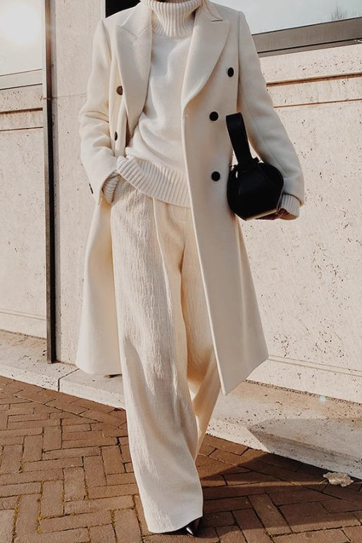Solid Color Double Breast Lapel Overcoat