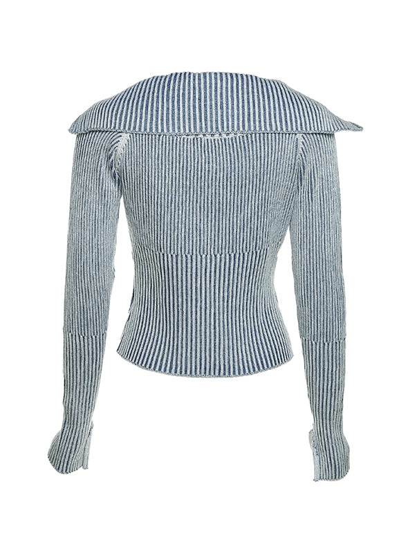 Stripe Zipper Cardigan Knit