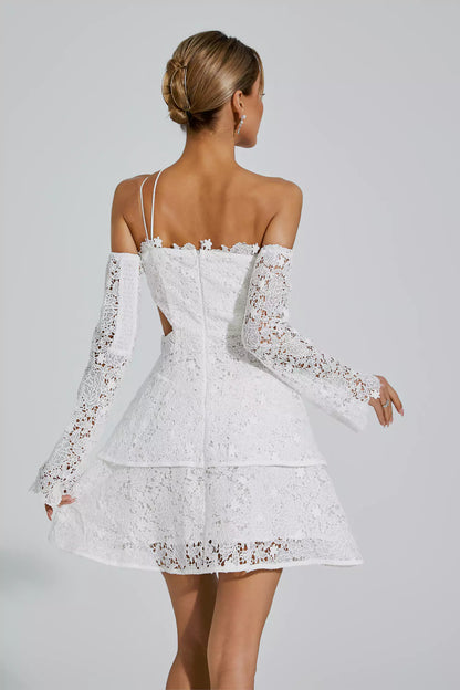 Deborah White lace Cut Out Mini Dress