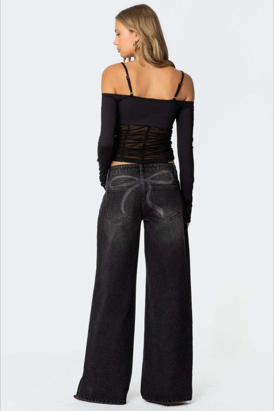 Loose Wide Leg Fashion Printed Denim Jeans