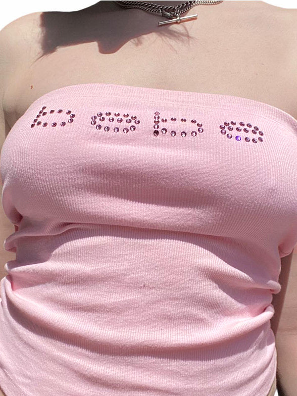 Letter Rhinestone Print Bandeau Top