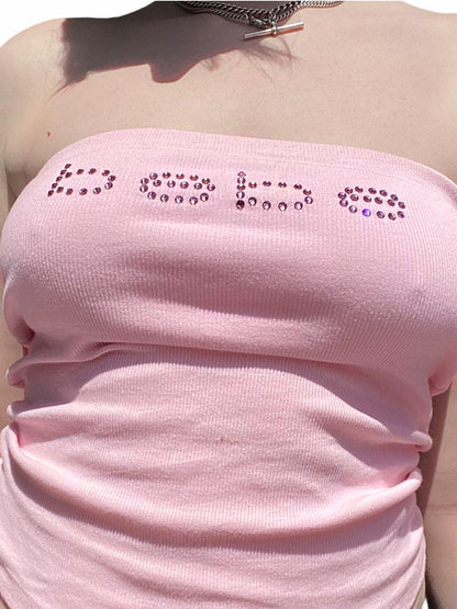 Letter Rhinestone Print Bandeau Top