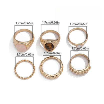 6-Piece Irregular Gemstone Metal Ring Set