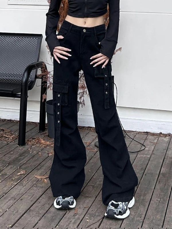 Multi Pocket Eyelet Design Cargo Jeans