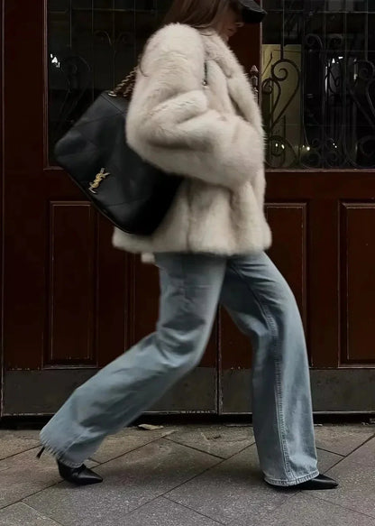 Plush Faux Fur Suit Collar Jacket