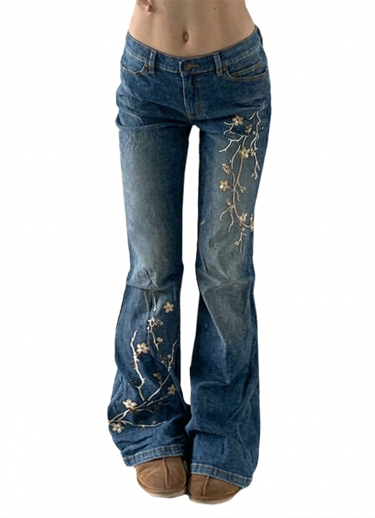 Floral Embroidery Slim Fit Flare Jeans