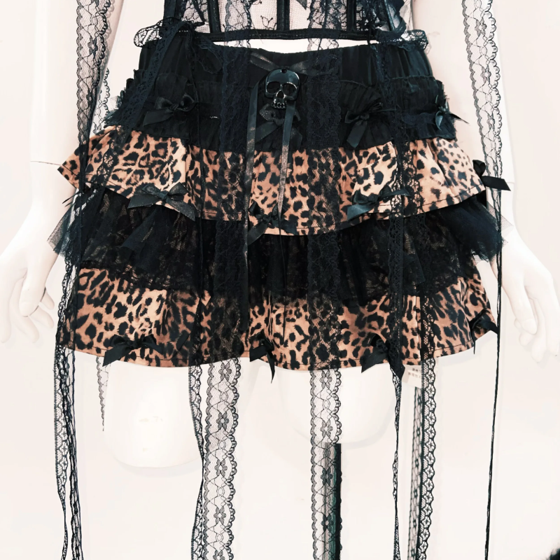 Bowknot leopard print long sleeve fluffy ruffle top  | Festival Outfits Women  | Cheetah Print Top
