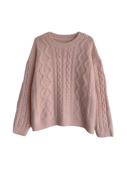 Solid Cable Knit Pullover Sweater