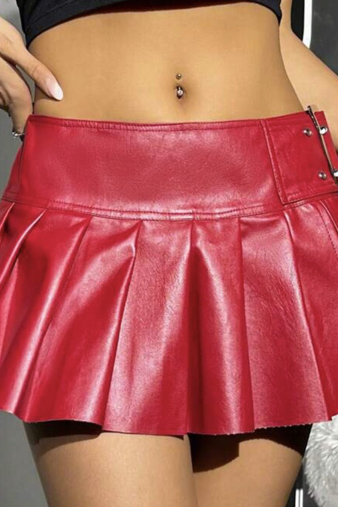 PU Leather Pleated High Waist Skirt