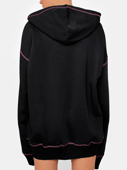 Gothic Skull Rhinestone Print Oversized Hoodie