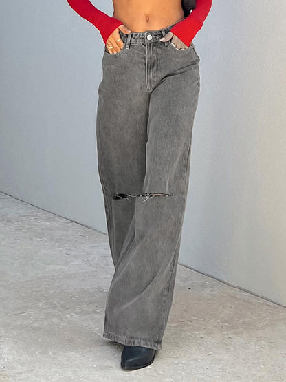 Gray Wash Ripped High Rise Boyfriend Jeans