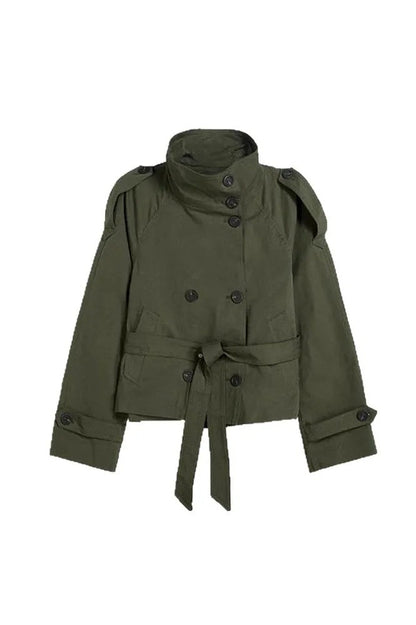 Chic Stand Collar Cropped Trench Coat