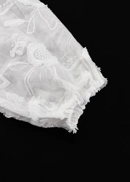 Floral Breeze - Sheer EmbroideRed Shirt & High-Waist Shorts Set