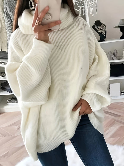 Jersey de punto de cuello alto extragrande para mujer en color liso | Ideal para otoño/invierno