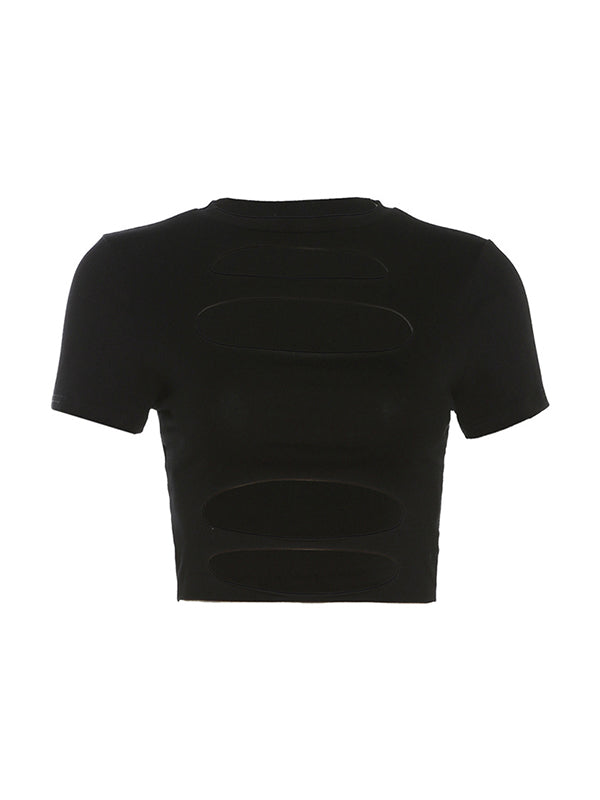 Solid Cutout Cropped Short Sleeve Tee