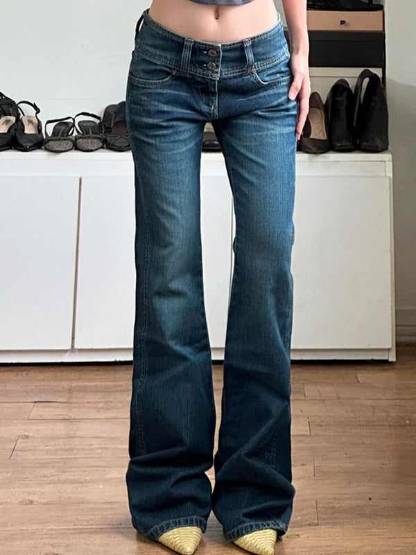 Wide Waist Buttoned Slim Fit Flare Jeans
