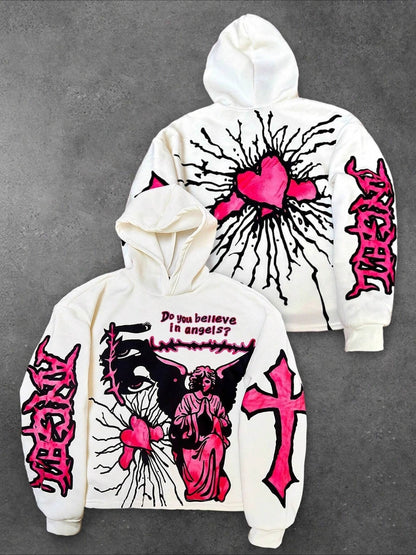 Pink Heart Angel Gothic Short Double-sided Hoodie