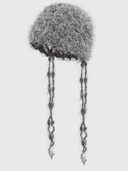 Y2K Hand crocheted Tassel Strap Retro Hollow Knitted Hat