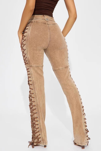 Drawstring Lace Up Denim Jeans