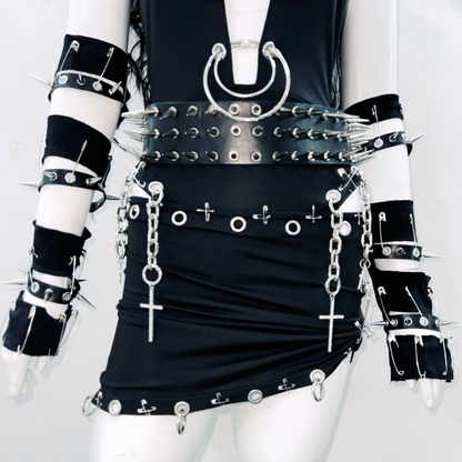 Hollow out o ring metal chain irregular mini skirt set  | Festival Outfits Women