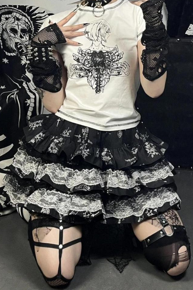 Punk E-Girl Ruffled Lace Mini Skirt