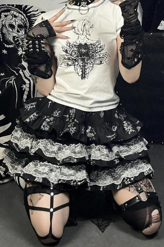 Punk E-Girl Ruffled Lace Mini Skirt