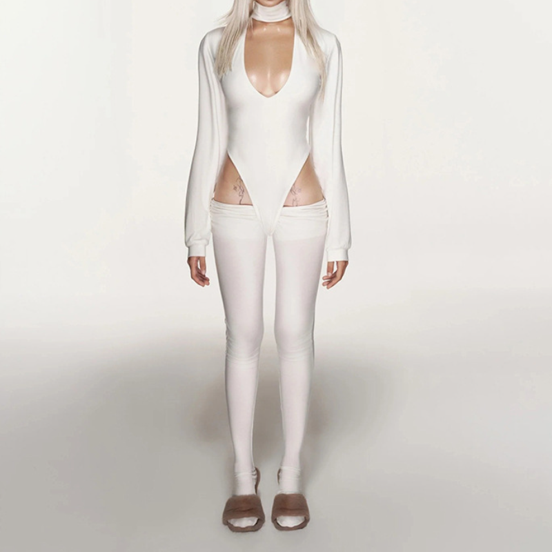 Long sleeve high neck hollow out button pant set  | Festival Outfits Women