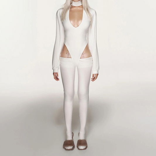Long sleeve high neck hollow out button pant set  | Festival Outfits Women