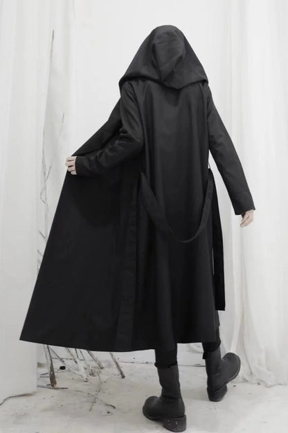 Gothic Punk Hooded Lace-up Trench Coat
