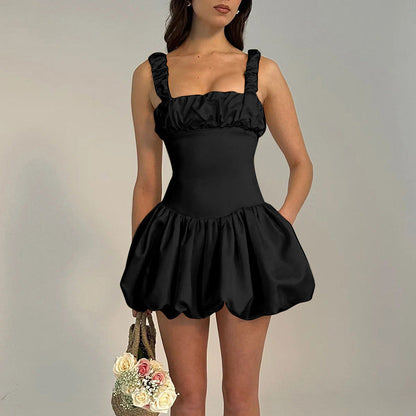 Aria Puff Sleeve Dress with Suspender Detail