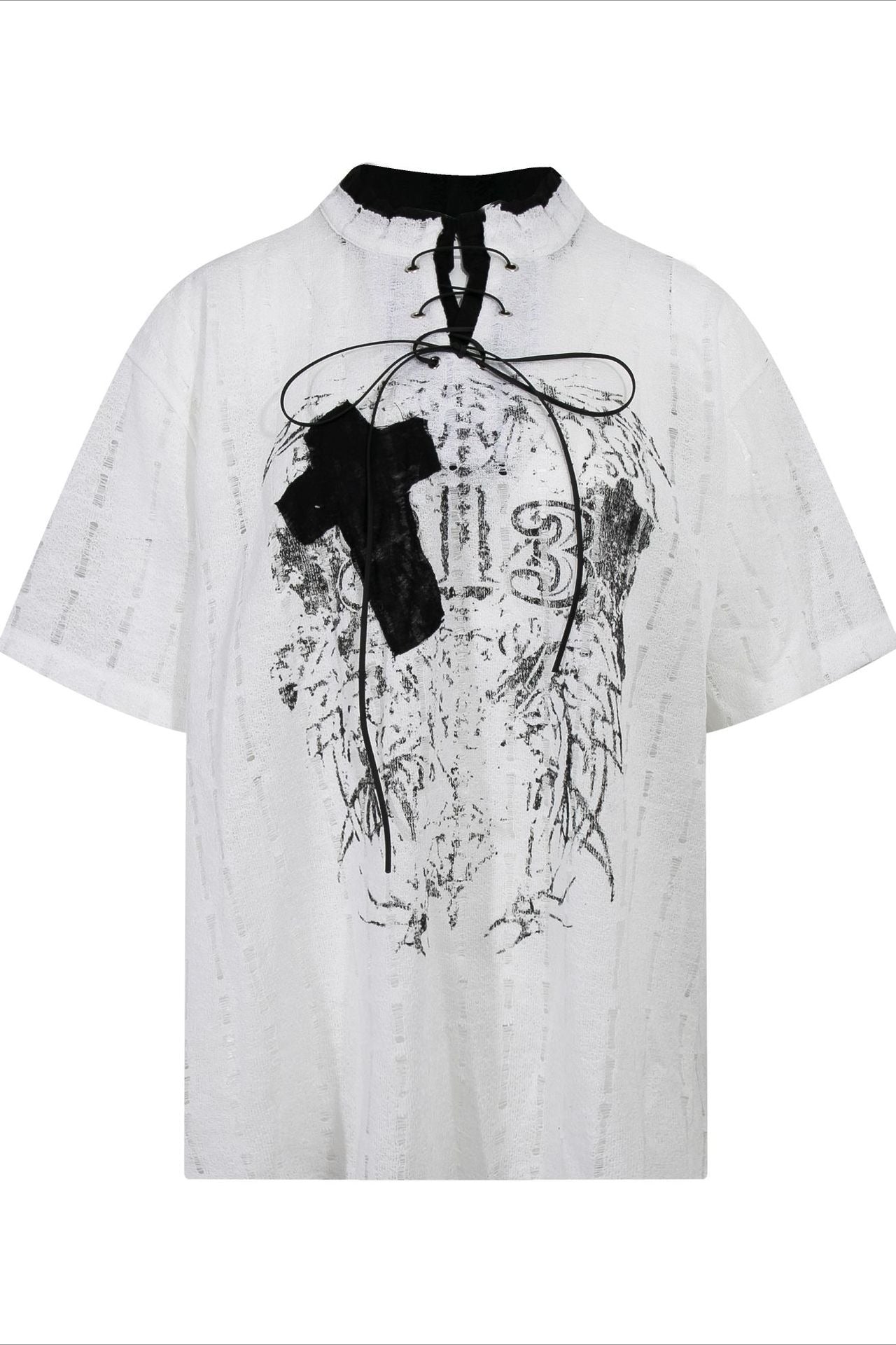 Y2K Ripped Half-Zip Loose Fit T-Shirt