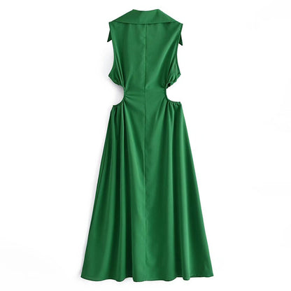 Spring Casual Women Collared Sleeveless Waist Digging Dress