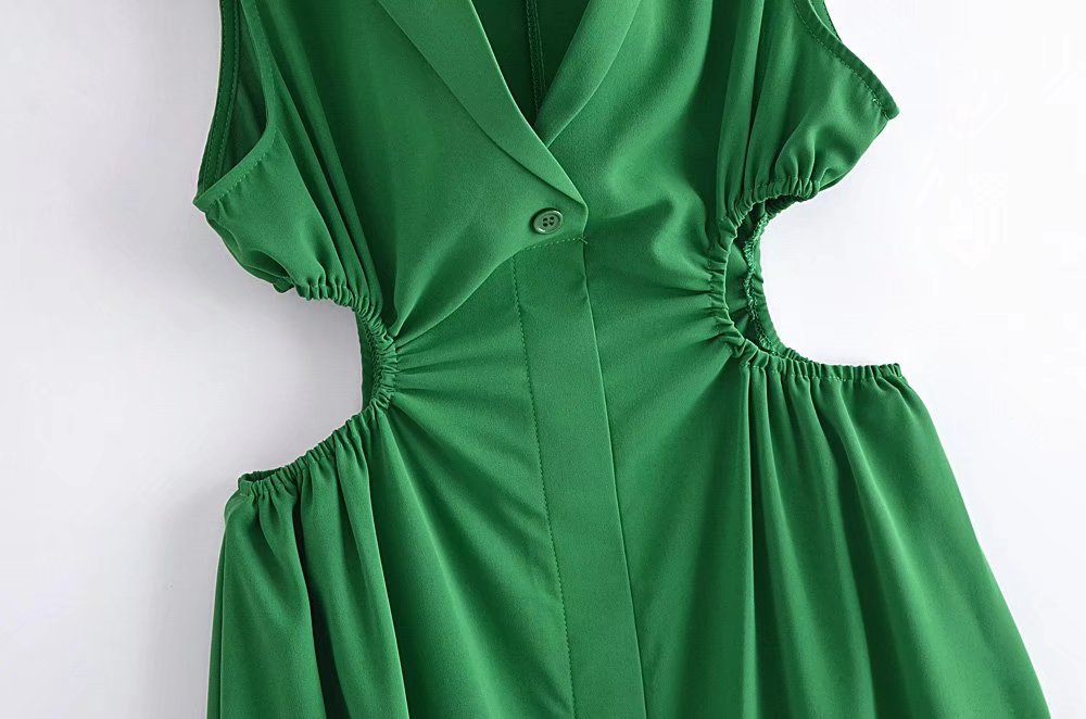 Spring Casual Women Collared Sleeveless Waist Digging Dress