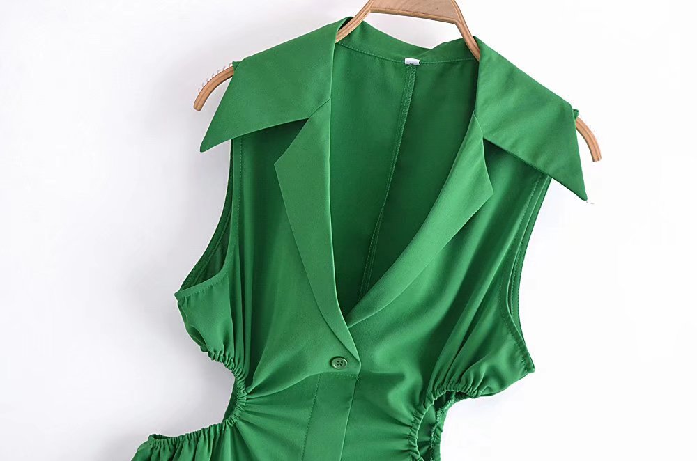 Spring Casual Women Collared Sleeveless Waist Digging Dress